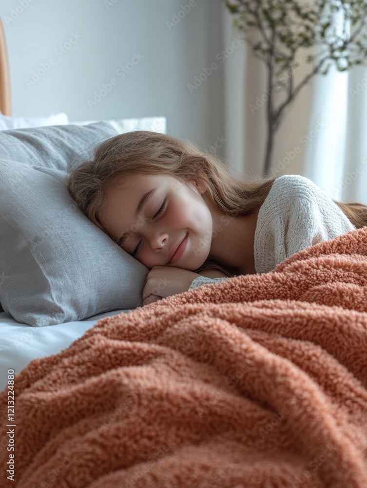 Close-up of a sleeping child with a gentle smile, wrapped in cozy blankets. A peaceful and heartwarming moment capturing the innocence of childhood rest. Close-up of a sleeping child with a gentle smile, wrapped in cozy blankets. A peaceful and heartwarming moment capturing the innocence of childhood rest.