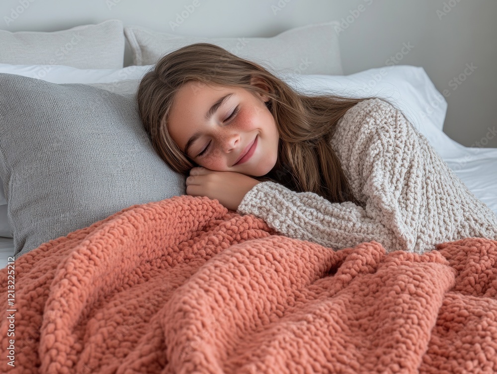 Close-up of a sleeping child with a gentle smile, wrapped in cozy blankets. A peaceful and heartwarming moment capturing the innocence of childhood rest. Close-up of a sleeping child with a gentle smile, wrapped in cozy blankets. A peaceful and heartwarming moment capturing the innocence of childhood rest.