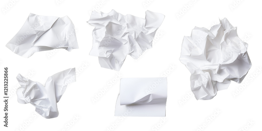 Set of crumpled paper on transparent background Set of crumpled paper on transparent background