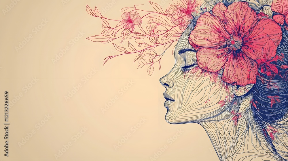 Fototapeta premium Profile of a Feminine Floral Abstract Portrait