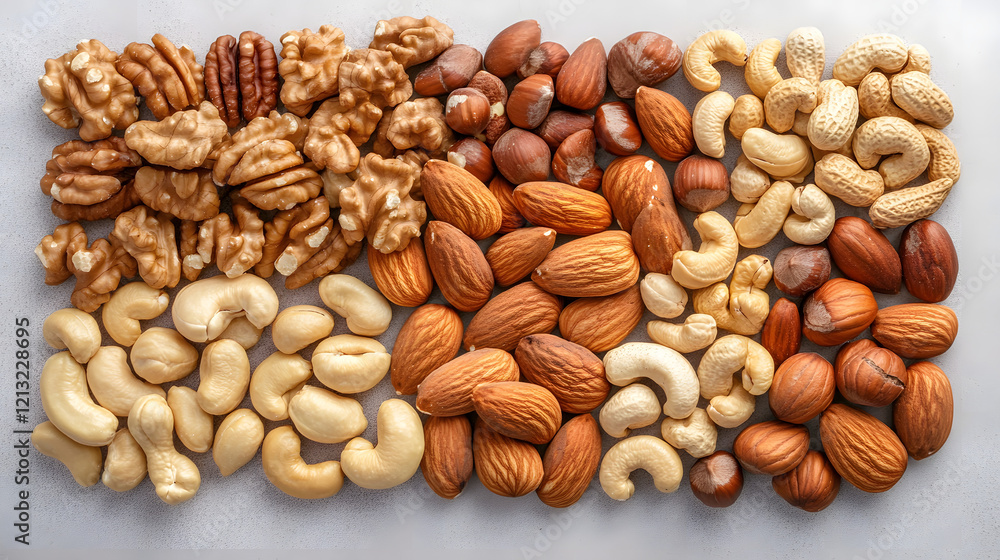 A selection of almonds laid out on a rustic dark wood surface, showing off their textured surface and deep brown color.A selection of almonds, walnuts, cashews, and hazelnuts arranged on a clean gray A selection of almonds laid out on a rustic dark wood surface, showing off their textured surface and deep brown color.A selection of almonds, walnuts, cashews, and hazelnuts arranged on a clean gray