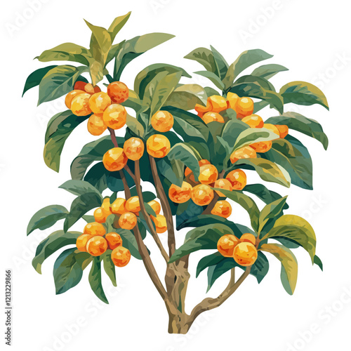 Loquat Tree with Fruit – Bright Watercolor Vector Illustration for Artistic Designs  
