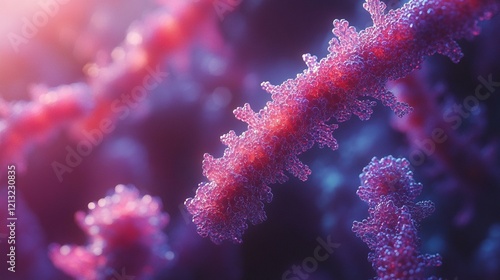 A highly detailed illustration of chromosomal arrangement with visible DNA strands in each chromosome. 202