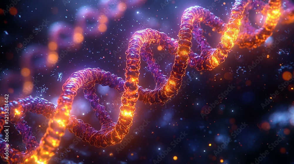 An animated-style illustration of DNA arranged into chromosomes during cell division, with key genetic markers visible. 269 An animated-style illustration of DNA arranged into chromosomes during cell division, with key genetic markers visible. 269