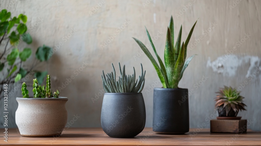 Fototapeta premium Indoor plants in decorative minimalist planters