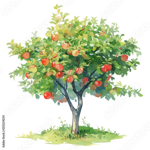 Malay Apple Tree with Fruit – Lush Watercolor Vector Illustration for Artistic Designs  
