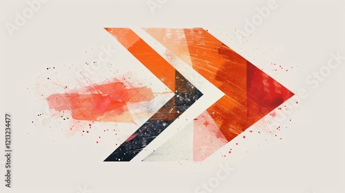 Vibrant Orange Arrow in Geometric Figures Painted Style - Flat Vector