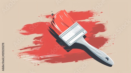 Vibrant Red Paintbrush Flat Vector Illustration