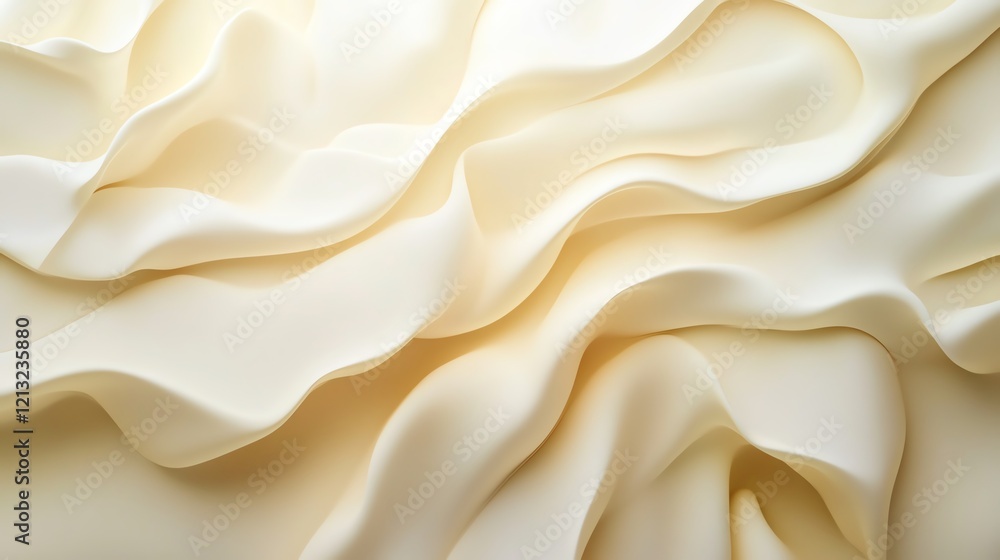 Fototapeta premium Luxurious ivory silk fabric, elegantly draped and flowing. Soft, smooth texture.