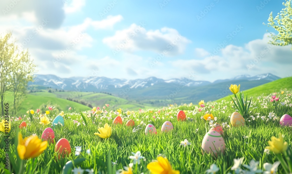 Obraz premium Easter morning,Easter image wallpaper,generation AI