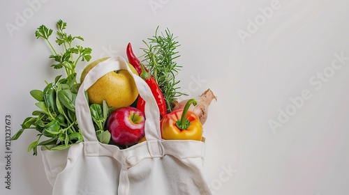 Organic Produce in Reusable Tote Bag: Healthy Eating and Sustainable Lifestyle photo