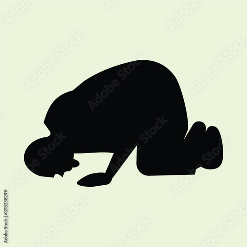 silhouette of a man prostrating and performing the prayer. design elements of religious and Muslim worship illustrations