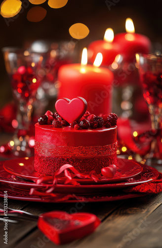 A delicious Valentine day romantic love cake decorated with hearts