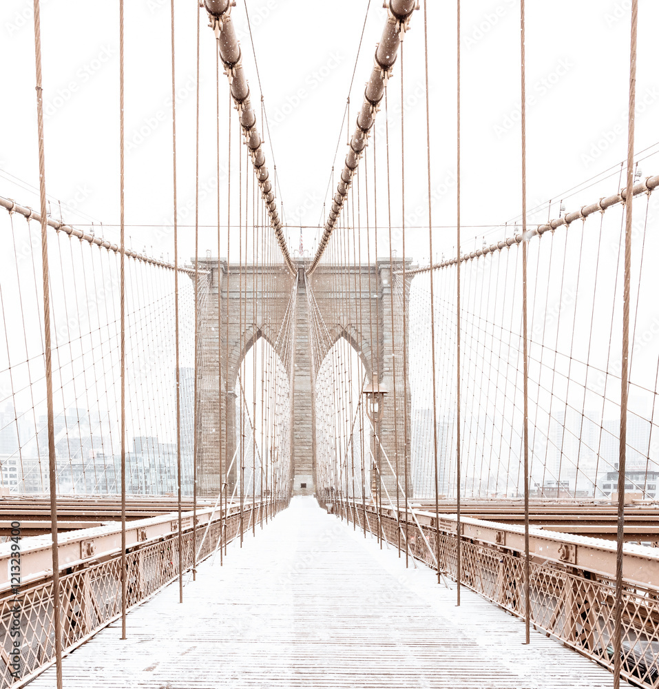 Obraz premium Brooklyn bridge covered by snow