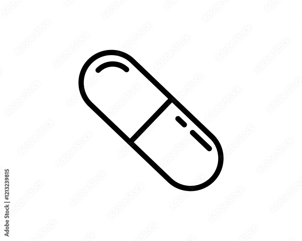 Clean, modern line art illustration of a capsule. Perfect for medical, pharmaceutical, healthcare, or wellness websites, apps, and presentations. Simple, bold design ensures high readability. Clean, modern line art illustration of a capsule. Perfect for medical, pharmaceutical, healthcare, or wellness websites, apps, and presentations. Simple, bold design ensures high readability.