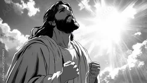 vector drawing of Jesus Christ being enlightened by the grace of God