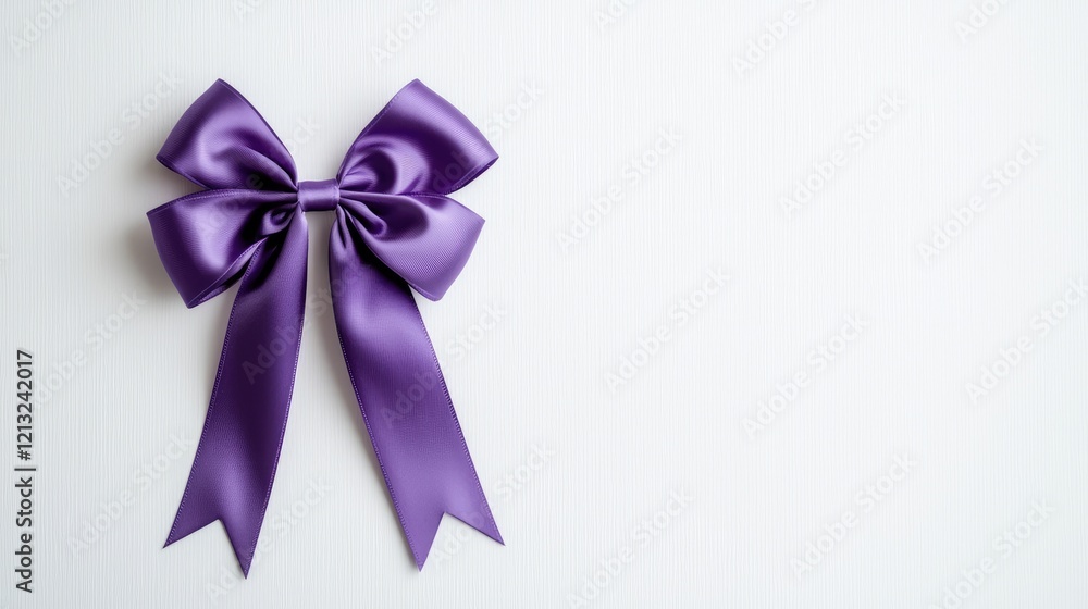 Purple satin ribbon bow on white background, gift wrapping, decoration, simple design, for cards Purple satin ribbon bow on white background, gift wrapping, decoration, simple design, for cards