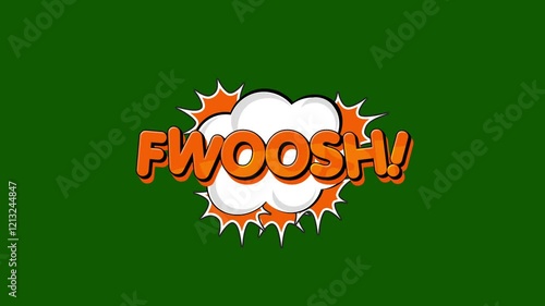 Fwoosh! pop art in comic style text Bubble and Burst Animated Comic Explosion with Creative Typography 4K video on Green Background photo