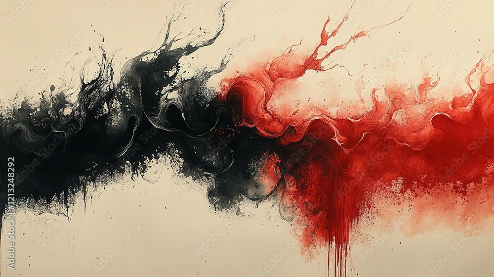 Abstract Red And Black Ink Painting Swirls Abstract Red And Black Ink Painting Swirls