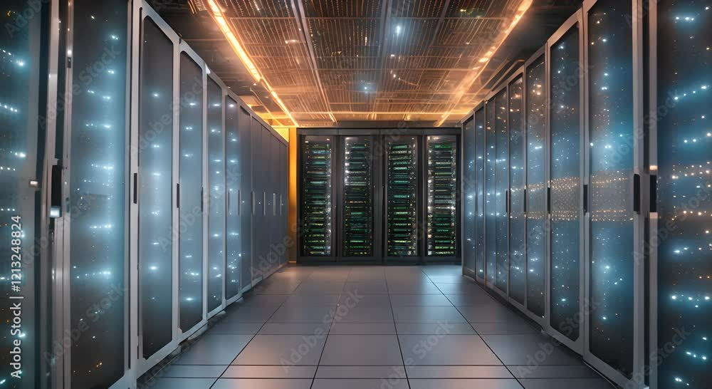 Vidéo Stock Hightech data center with server racks digital connections ...