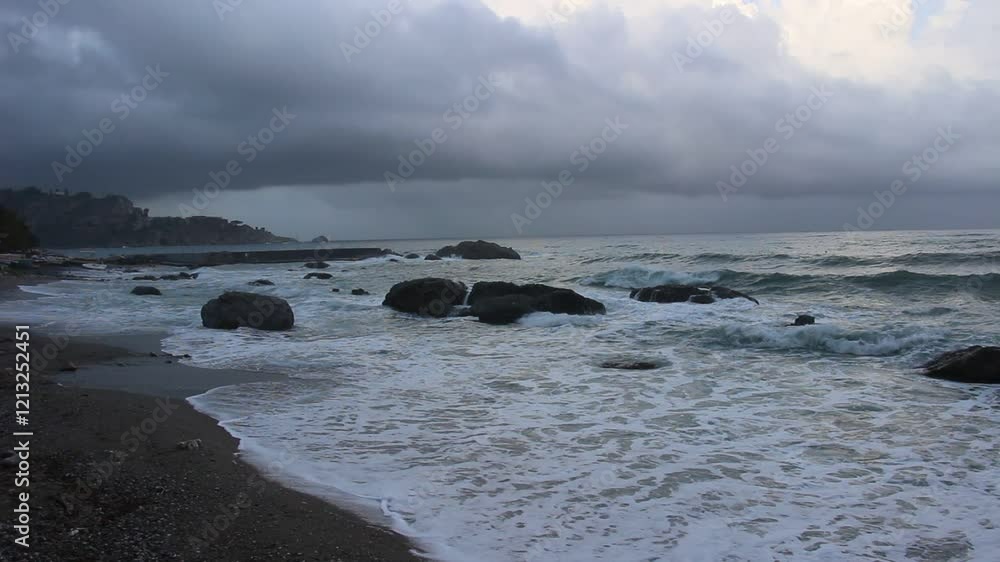 Storm in Italy, Sicilia. Big waves in sunny or cloudy day. Storm in Italy, Sicilia. Big waves in sunny or cloudy day.