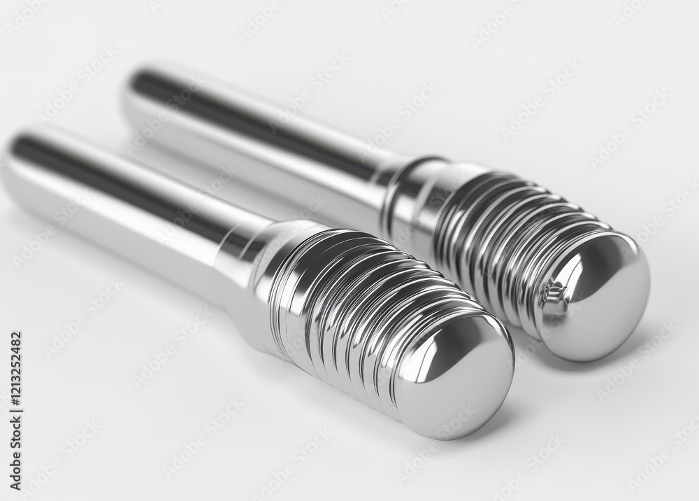 Close-up of shiny metallic screws on a smooth white surface Close-up of shiny metallic screws on a smooth white surface
