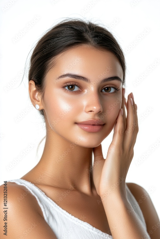 Young and beautiful model present skin care and beauty cosmetic product Young and beautiful model present skin care and beauty cosmetic product