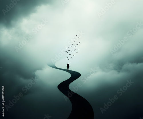 A figure walking through a dark tunnel, with light at the end symbolizing the journey toward mental clarity.

