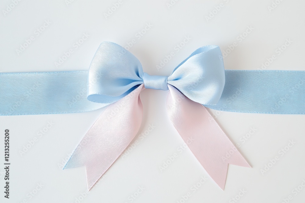 Naklejka premium Elegant blue and pink ribbon bow on white background for gift presentation or decor