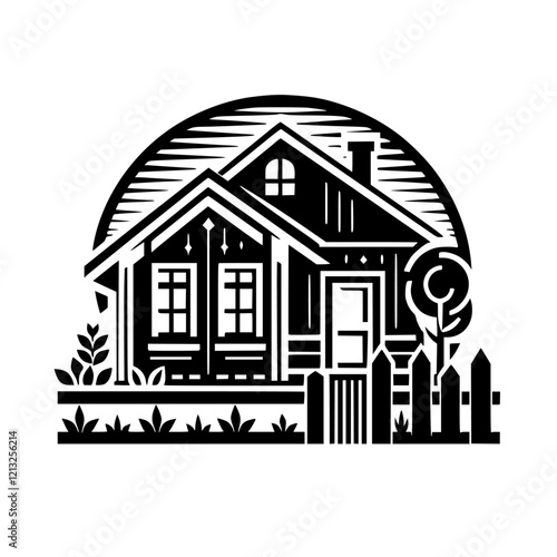 Charming House Exterior: Black and White Home Design Illustration