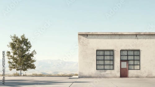 Wallpaper Mural Simple desert building with a tree and mountains in the background. Torontodigital.ca