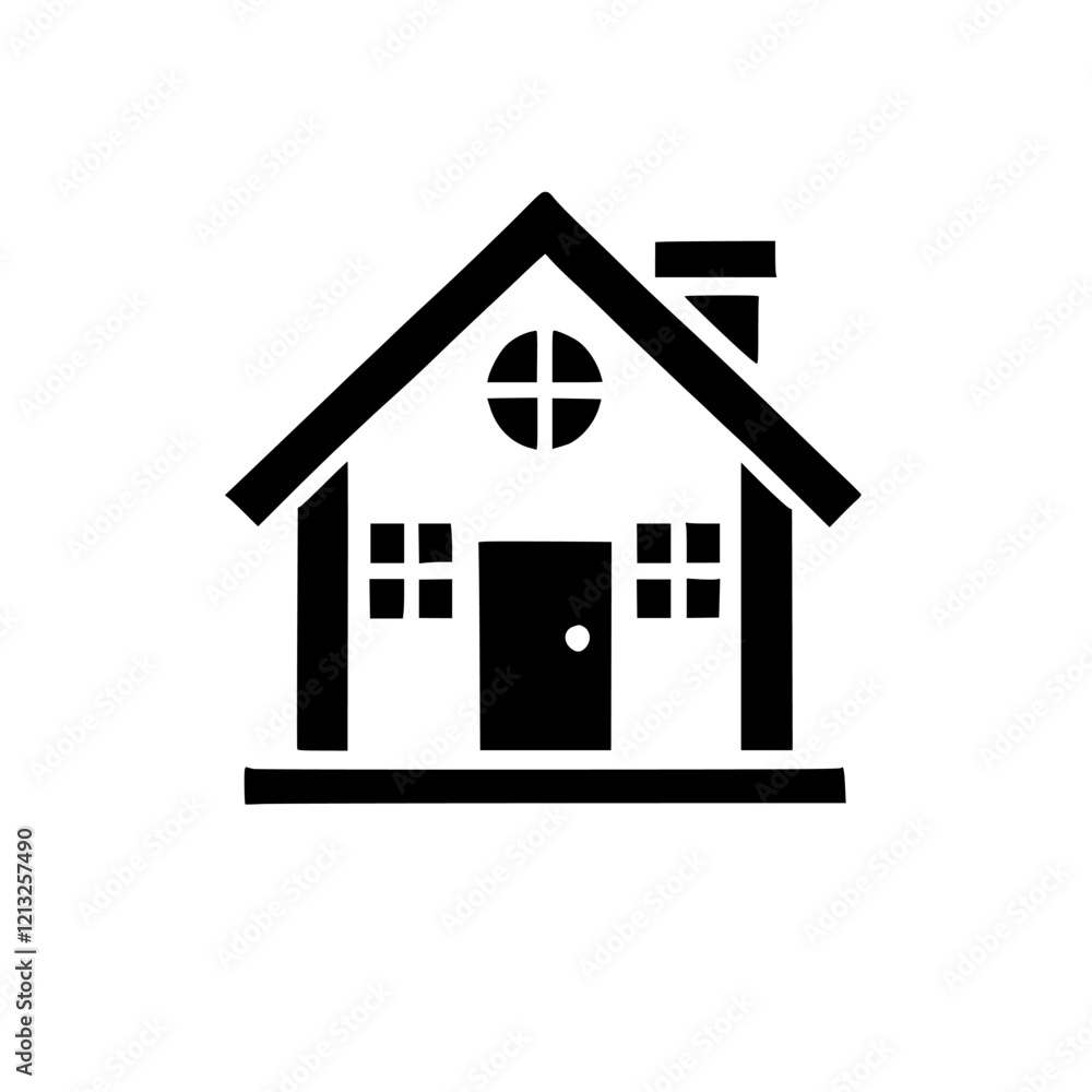 A minimalist black house icon on a white background. Simple home design, perfect for real estate, architecture, and home decor projects. Clean lines and geometric shapes create a modern aesthetic. A minimalist black house icon on a white background. Simple home design, perfect for real estate, architecture, and home decor projects. Clean lines and geometric shapes create a modern aesthetic.