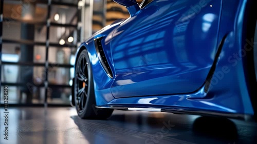 Sleek Blue Sports Car Close-up: Showroom Display - Automotive Excellence