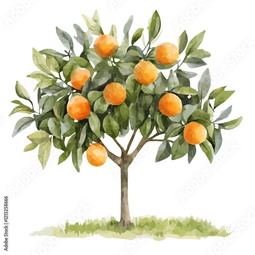 Orange Tree with Fruit – Watercolor Illustration, Citrus Orchard Art, Lush Foliage and Ripe Oranges, Botanical Painting  
