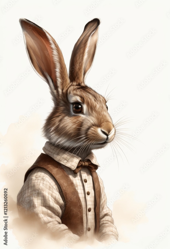 Obraz premium Ein eleganter Hase in Weste und Hemd mit Fliege posiert in einem klassischen Stil. Ein zeitloses und stilvolles Motiv. Generative KI.