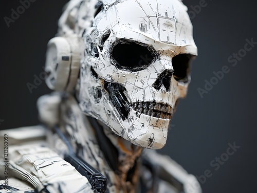 Cybernetic Skull: A Monochrome Robotic Portrait photo