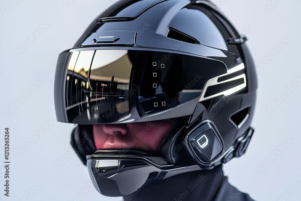 Futuristischer Motorradhelm mit getöntem Visier und modernem Design
Futuristischer Motorradhelm mit getöntem Visier und modernem Design