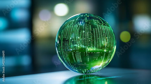 Green crystal globe ball representing ecofriendly business practices, CSR, and a commitment to environmental sustainability, driven by Generative AI innovation photo