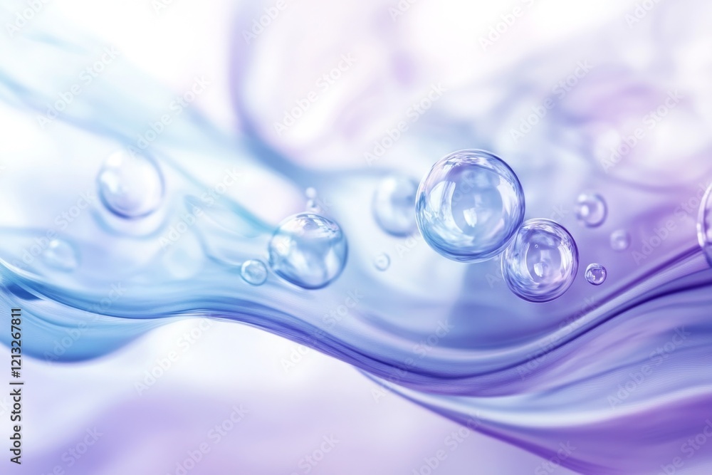 Abstract Background with Transparent Spheres and Flowing Fabric in Shades of Blue and Purple for Cosmetics or Healthcare Designs Abstract Background with Transparent Spheres and Flowing Fabric in Shades of Blue and Purple for Cosmetics or Healthcare Designs