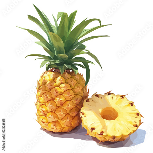 Pineapple Plant with Fruit | Lush Watercolor Flat Vector Art.  
