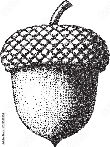 Acorn vintage y2k stipple art, oak halftone stipple brutalist retro vector png with transparent background, nut 2000s aesthetic photocopy effect tattoo