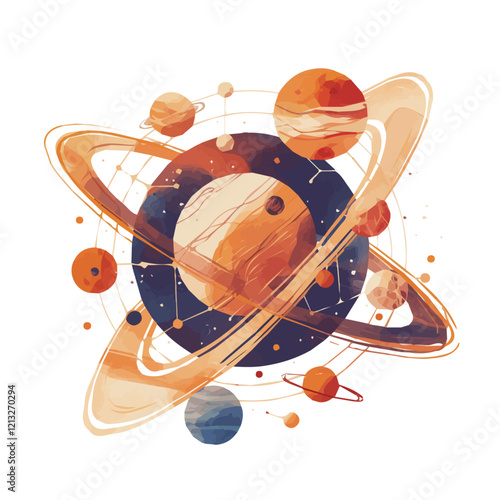 Planetary Magnetosphere | Abstract Watercolor Flat Vector Representation.  
