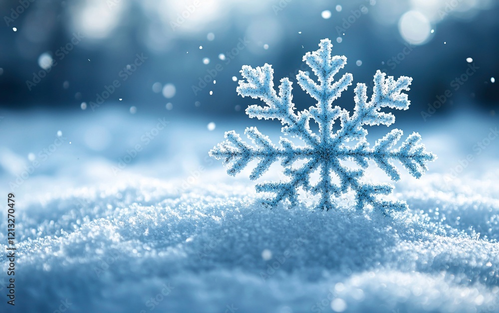Close-up of a snowflake in snowy landscape. Close-up of a snowflake in snowy landscape.