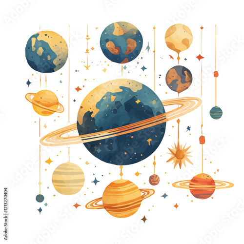 Planetary Magnetosphere | Abstract Watercolor Flat Vector Representation.  
