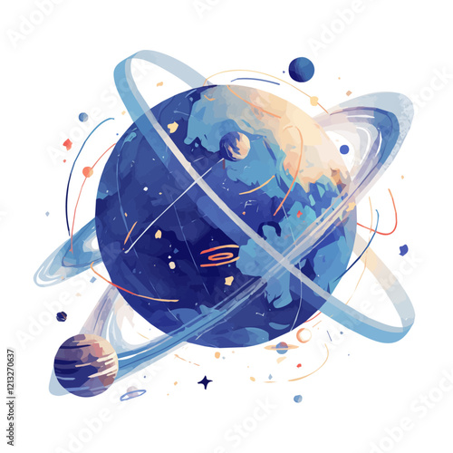 Planetary Magnetosphere | Abstract Watercolor Flat Vector Representation.  
