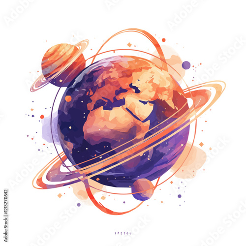 Planetary Magnetosphere | Abstract Watercolor Flat Vector Representation.  
