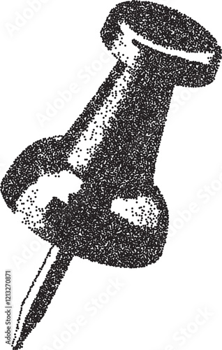 Push pin vintage y2k stipple art, pin halftone stipple brutalist retro vector png with transparent background, office 2000s aesthetic photocopy effect tattoo