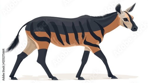 In a stylized illustration, a zebra-like animal walks through the grassland in profile photo