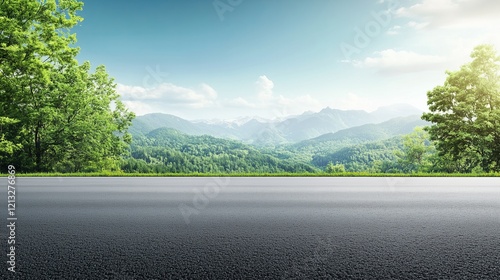 Fototapeta Naklejka Na Ścianę i Meble -  Asphalt highway road and green forest with mountain