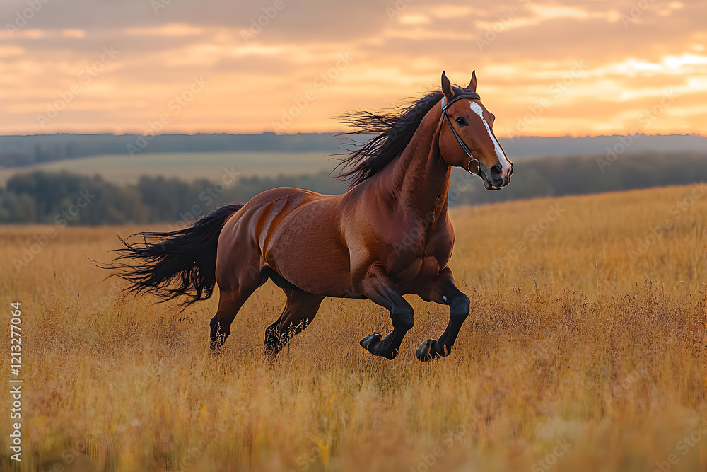 Fototapeta premium Horse Galloping Over Grasses
